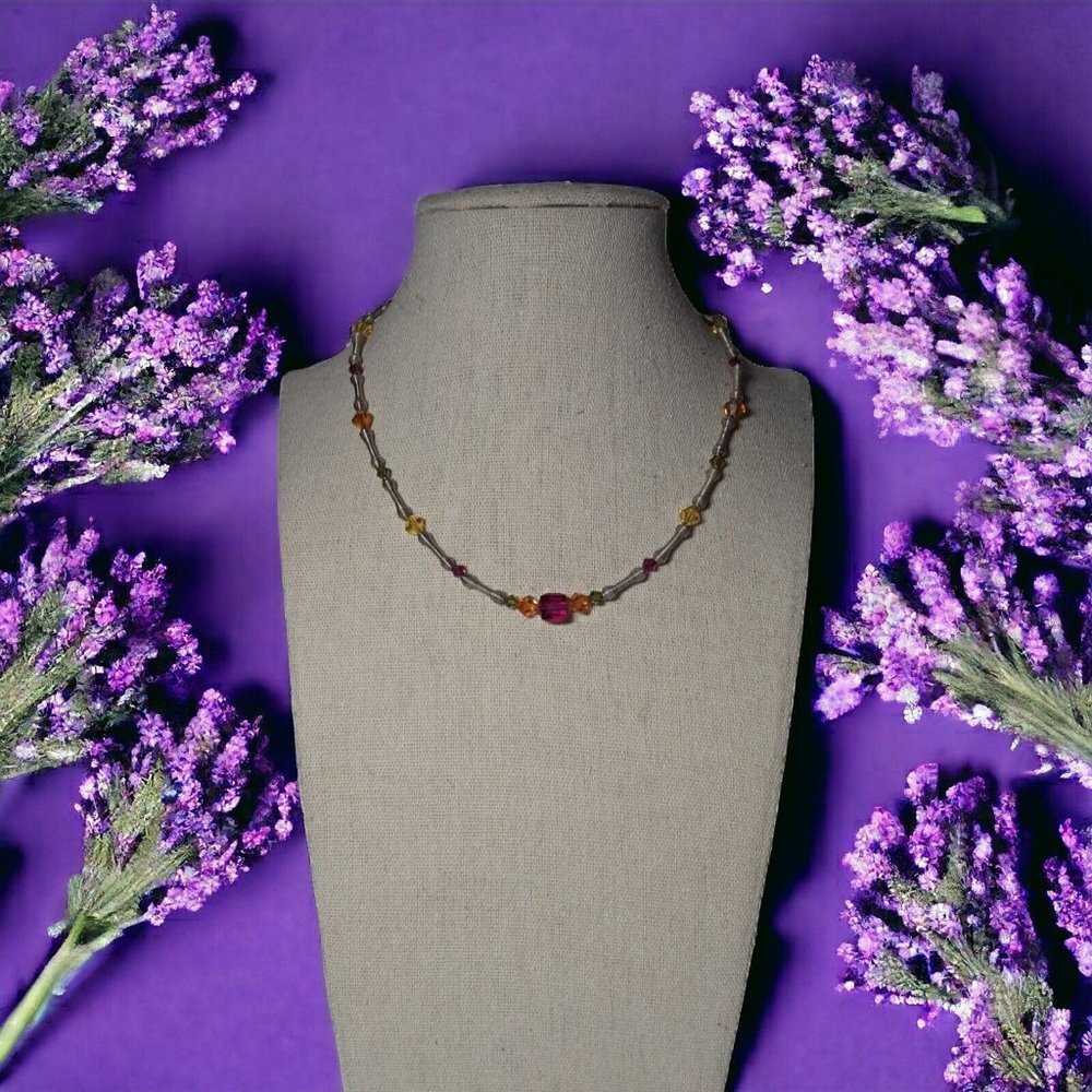 Emily Ray Bohemian 925 Coil Beaded Choker Glass Faceted Beads 14"